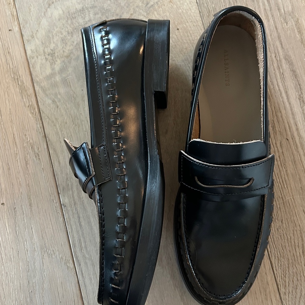 All Saints Sofia Italian Leather Hand Stitched Loafer - Picture 6 of 8